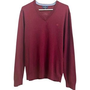 BROOKS BROTHERS MENS V-NECK EXTRA FINE MERINO WOOL BURGUNDY SWEATER SIZE LARGE